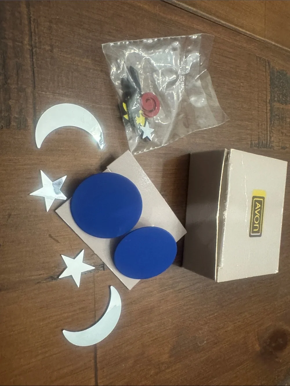 Vintage Avon Blue base w/ Star Crescent Magnetic Collar Clip Earrings- brand new